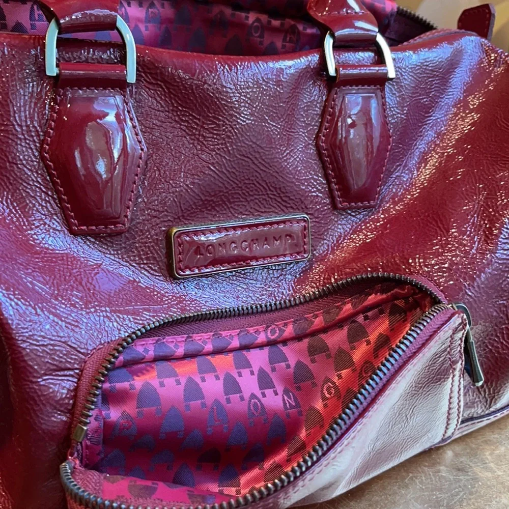 Longchamp Legende Top Handle Boston Bag Satchel in Red Verni Patent Leather